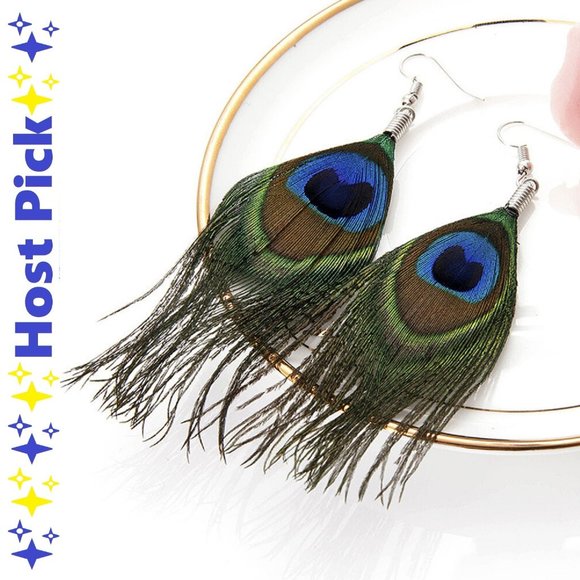 Jewelry - ✨HP✨ Brand NEW Peacock Feather Dangle Earrings